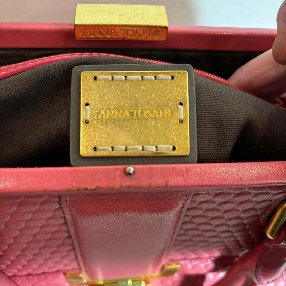 ANNA TOSANI Bubble Gum Pink Satchel Handbag with Many Pockets Main Compartment - Picture 13 of 16